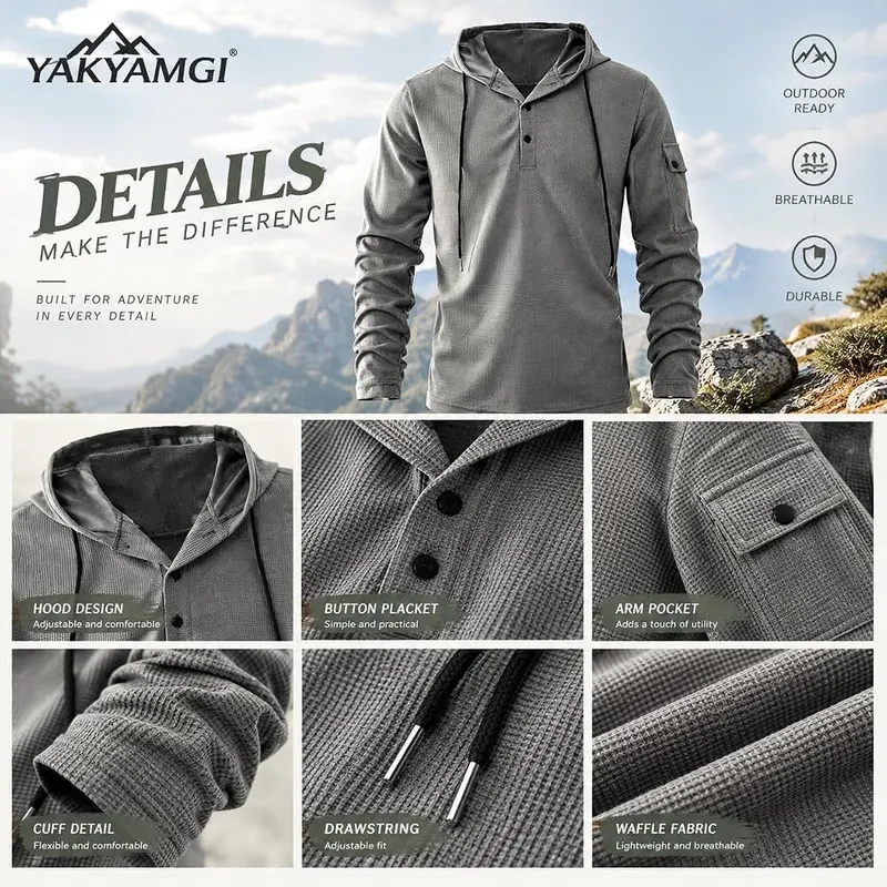 generic Waffle Knit Hoodie Men Tactical Quarter – Versatile for outdoor activities