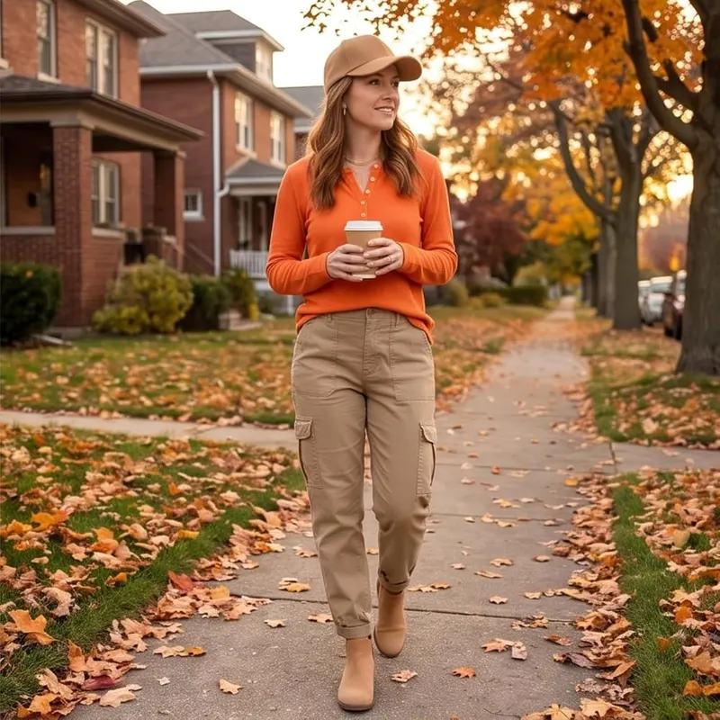 Generic Waffle Knit Long Sleeve Shirts A011-orange – Feature