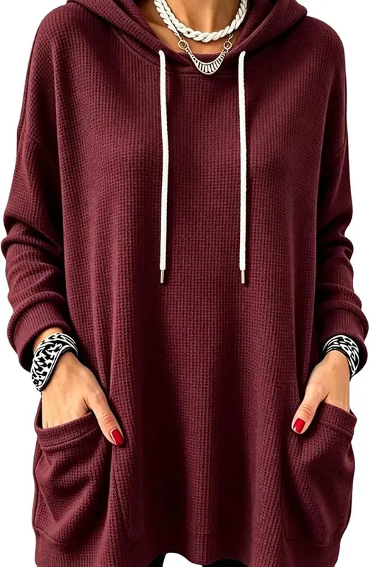 Generic Waffle Knit Tops A004-wine in A004-wine