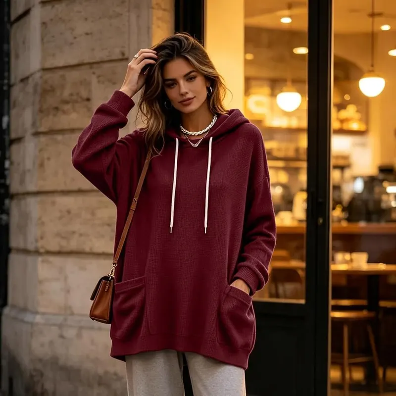 Generic Waffle Knit Tops A004-wine – Waffle Knit
