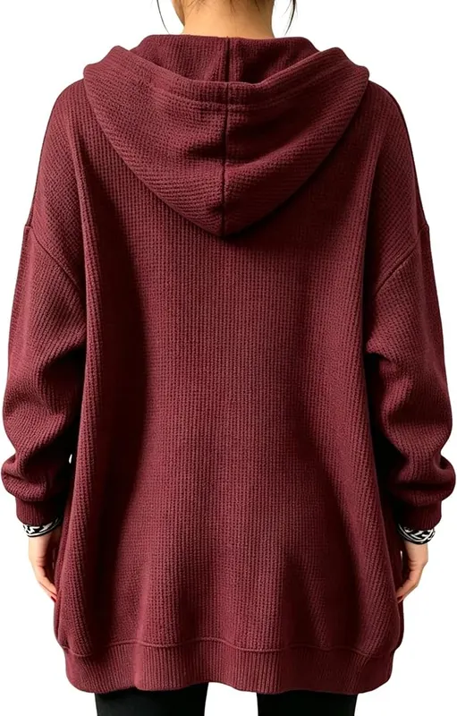 Generic Waffle Knit Tops A004-wine – Long Sleeves