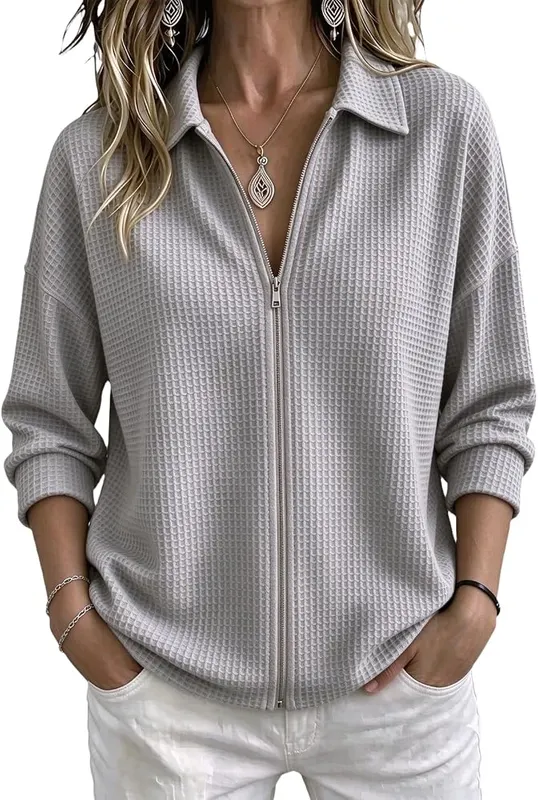 Generic Waffle Knit Tops Cl4-gray in Cl4-gray