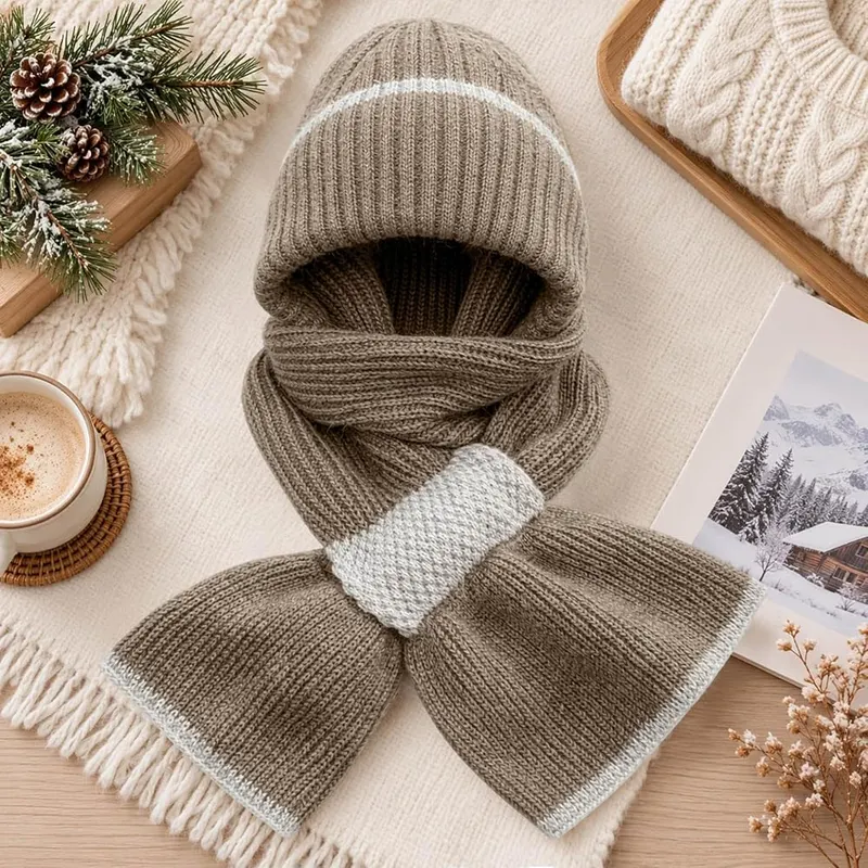 Generic Winter Versatile Knitted Hooded Scarf – product photo 2 of 7