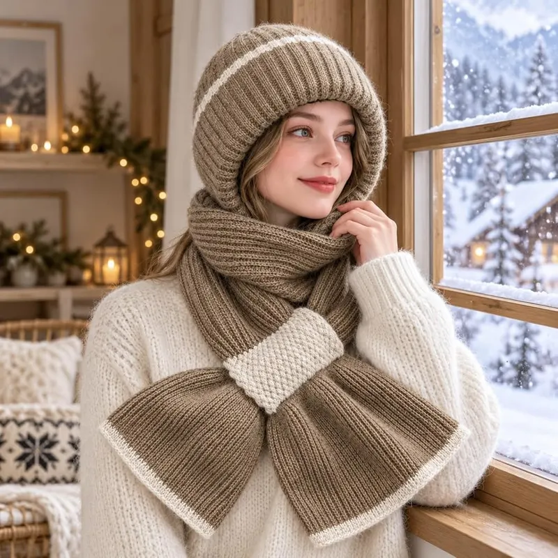 Generic Winter Versatile Knitted Hooded Scarf – product photo 3 of 7