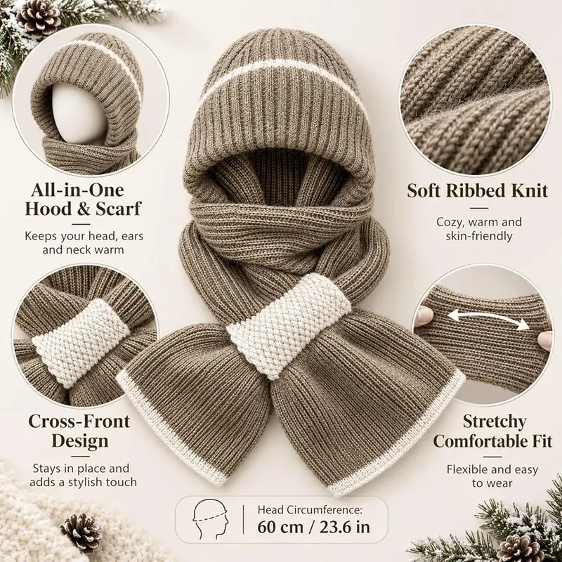 Generic Winter Versatile Knitted Hooded Scarf – product photo 5 of 7