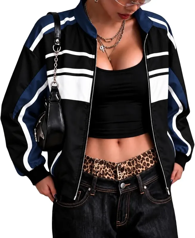 Generic Women Bomber Jacket Y2k 2026 Zip in H5 Navy