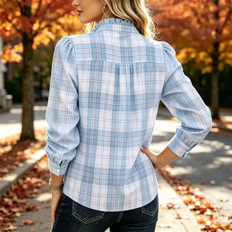Generic Women Button Up Shirt Long Sleeve A006light Blue – Light blue color option