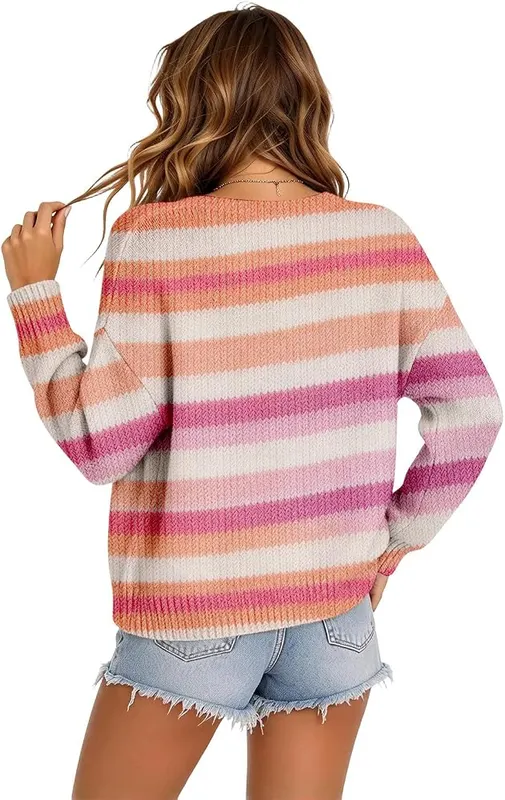 Generic Women Cardigan Striped Rainbow Cute Button – product photo 3 of 4