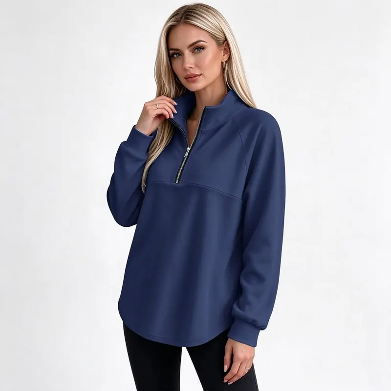 Generic Women Quarter Zip Pullover Y2K Loose A011-royal Blue – product photo 3 of 6