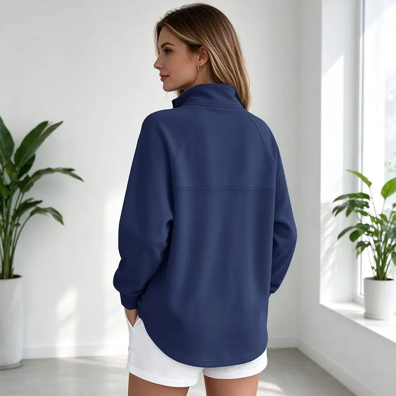 Generic Women Quarter Zip Pullover Y2K Loose A011-royal Blue – product photo 5 of 6