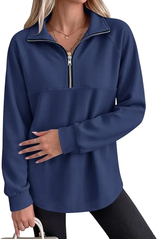 Generic Women Quarter Zip Pullover Y2K Loose A011-royal Blue – product photo 6 of 6