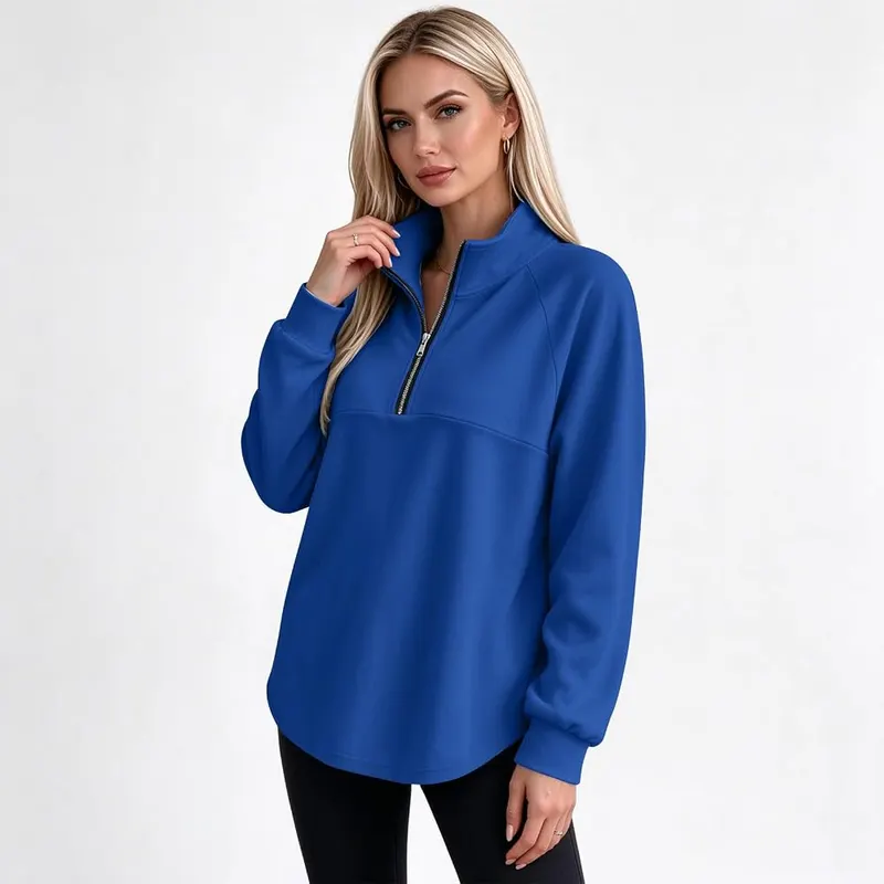 Generic Women Quarter Zip Pullover Y2K Oversized A003-blue – Oversized Relaxed Fit