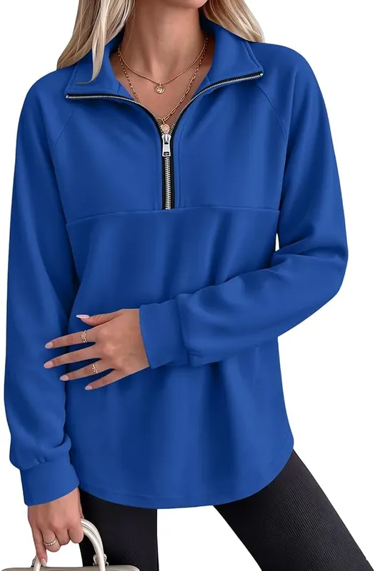 Generic Women Quarter Zip Pullover Y2K Oversized A003-blue – Easy to Style