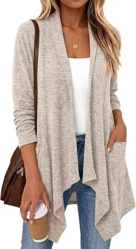 Generic Women’s Cardigans Open Front Fall Light in D02 Khaki