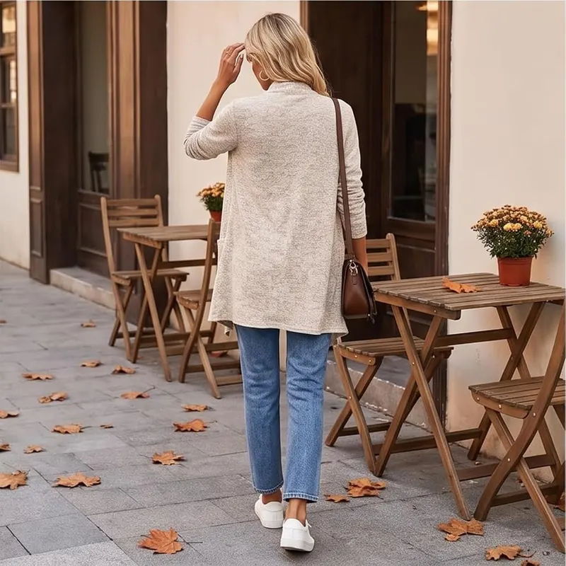 Generic Women’s Cardigans Open Front Fall Light – Open Front Waterfall Design
