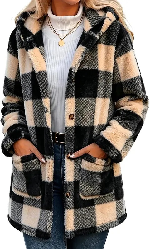 Generic Women’s Fleece Jacket Fuzzy Button Down – Material