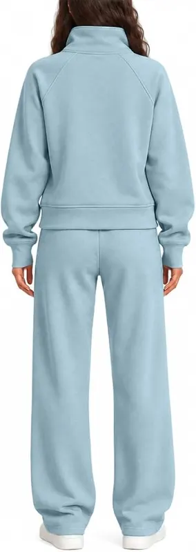 Generic Women Sweatsuits 2 Piece Set Plus – Relaxed wide leg lounge pants