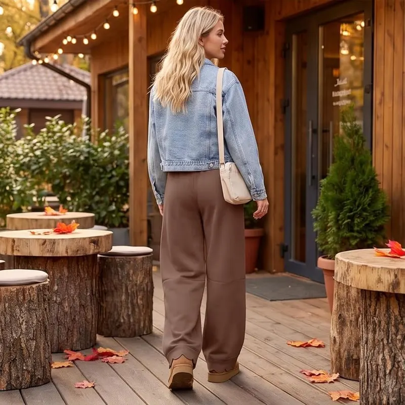 Generic Women Wide Leg Pants Drawstring Oversized A006-brown – Baggy Style