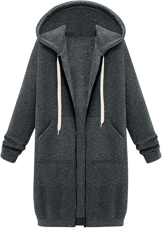 Generic Women Zip Up Hoodie Oversized Fall H7 Gray – With Hood