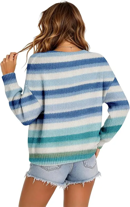 Generic Womens Cardigan Button Up Sweater Colorful – Button Up Adjustable Closure