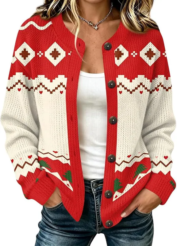 Generic Christmas Cardigan Sweaters A001red – Festive holiday knit cardigan design