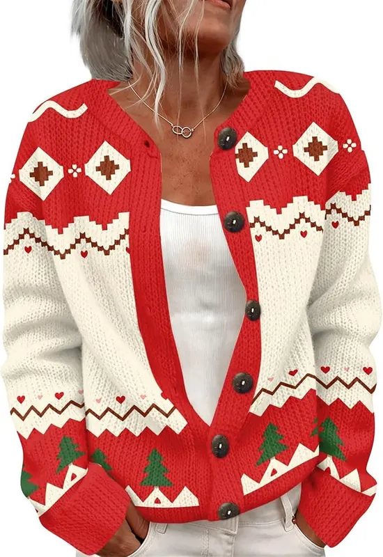 Generic Christmas Cardigan Sweaters A001red – Front button placket closure