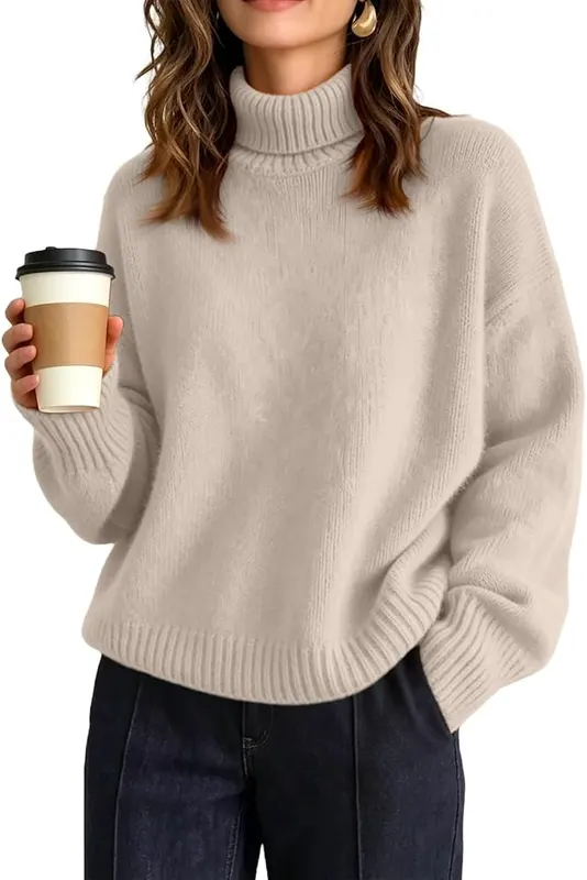Generic Womens Fall Sweaters Slim Turtleneck Knit A012beige – product photo 2 of 4