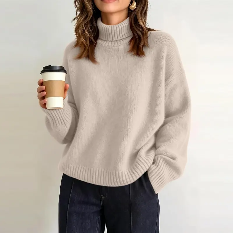 Generic Womens Fall Sweaters Slim Turtleneck Knit A012beige – product photo 3 of 4