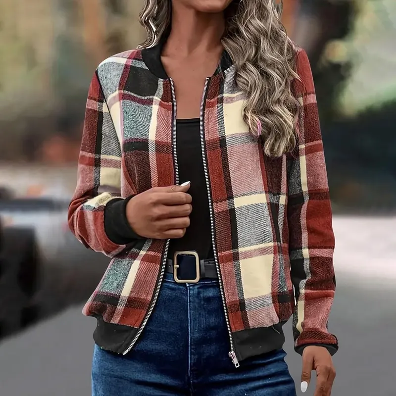 Generic Womens Flannel Jacket Plaid Zip Up – Classic plaid autumn style