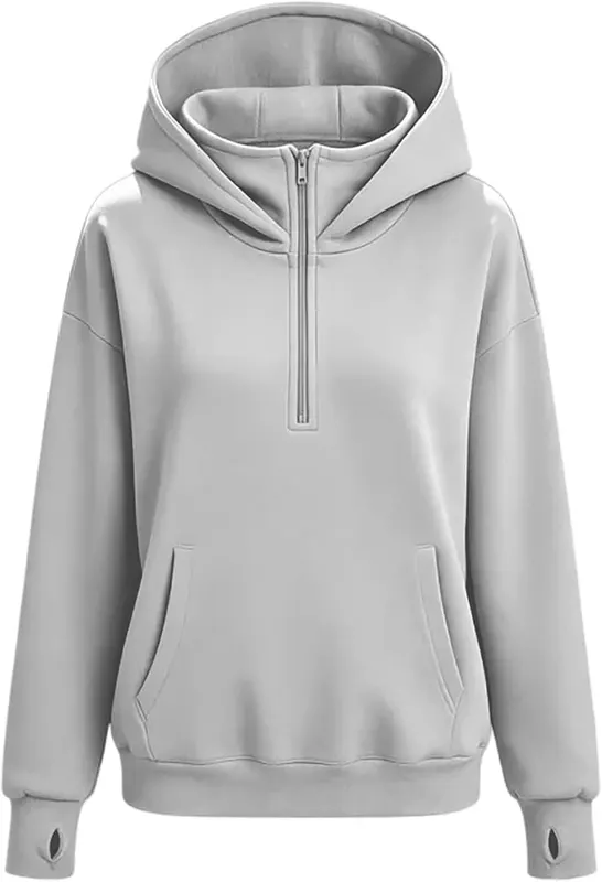 Generic Womens Half Zip Pullover Oversized Long A007-gray – product photo 8 of 8