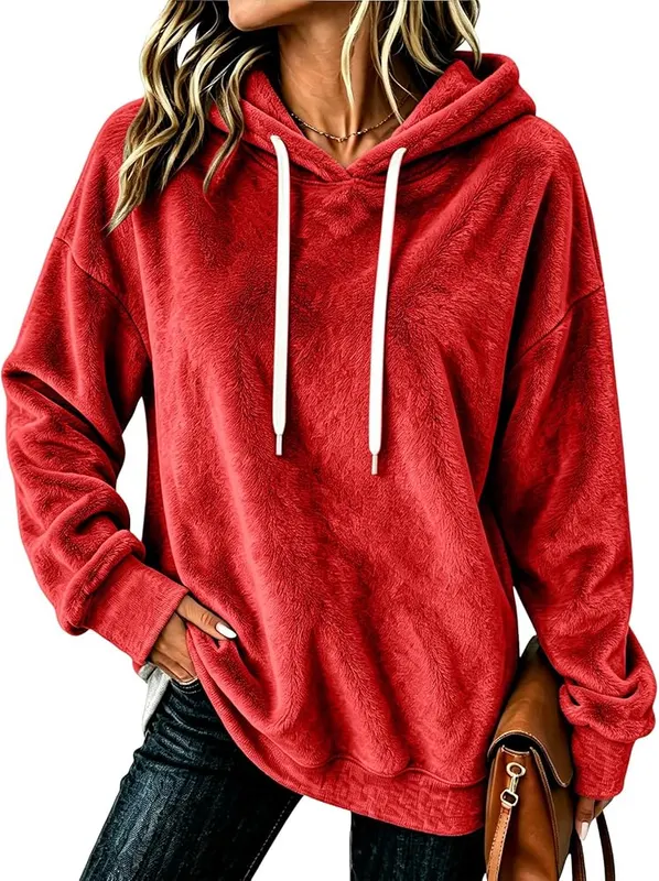 Generic Womens Hoodies Pullover Fleece Comfy Flannel A012red – Material