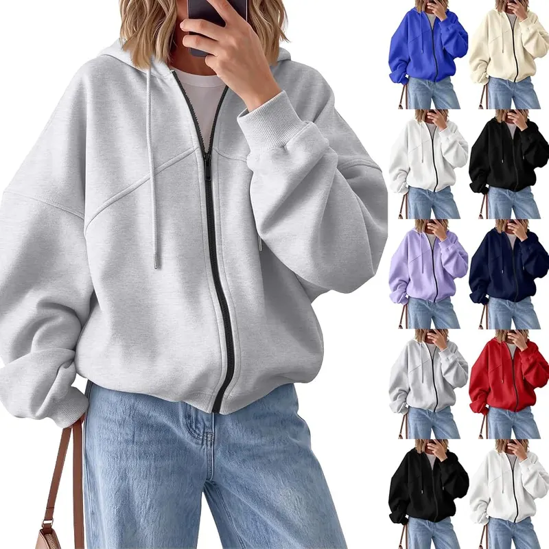 Generic Womens Hoodies Pullover Oversized Fleece Varsity A008white in A008white