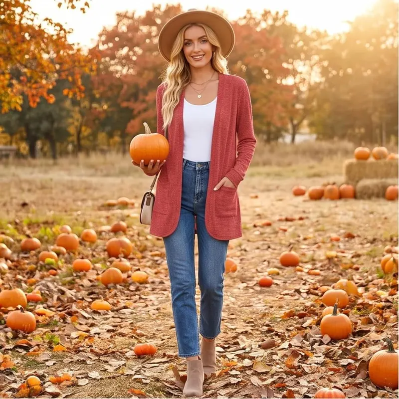 Generic Womens Long Cardigan Open Front Long D09 Red – product photo 2 of 8
