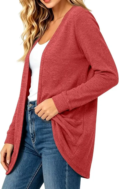 Generic Womens Long Cardigan Open Front Long D09 Red – product photo 6 of 8