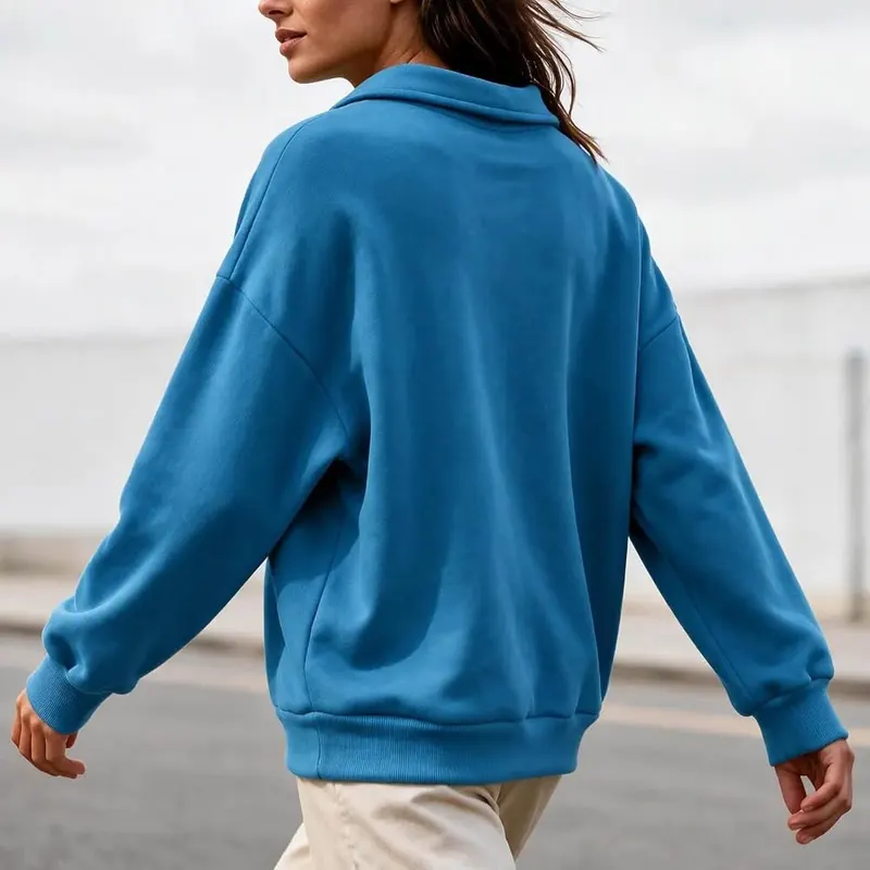 Generic Womens Mock Neck Sweatshirt Oversized Ruffle T004-blue – product photo 3 of 4