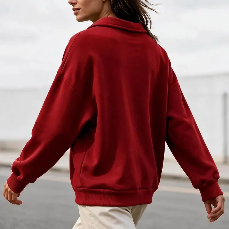 Generic Womens Mock Neck Sweatshirt Oversized Ruffle T008-wine Medium – product photo 3 of 4