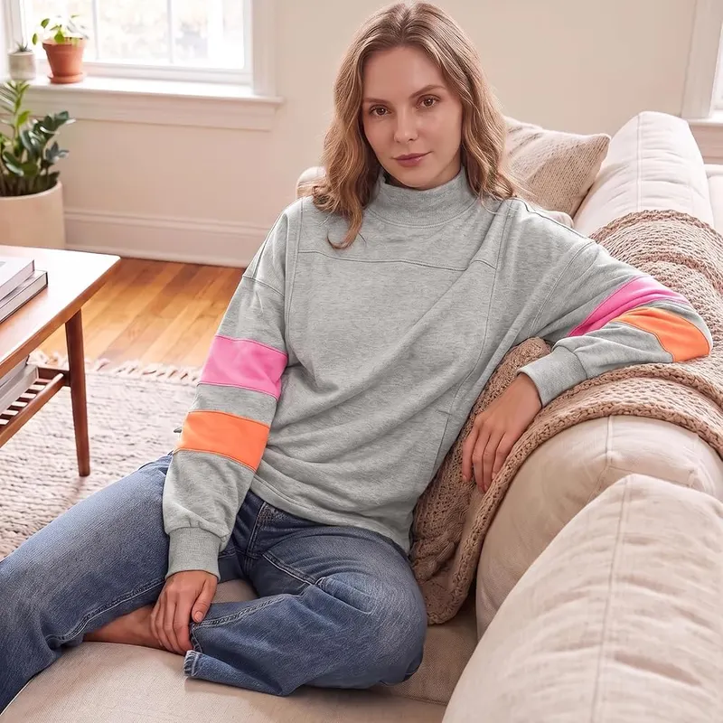 Generic Womens Mock Neck Sweatshirt Y2k Oversized – product photo 3 of 5