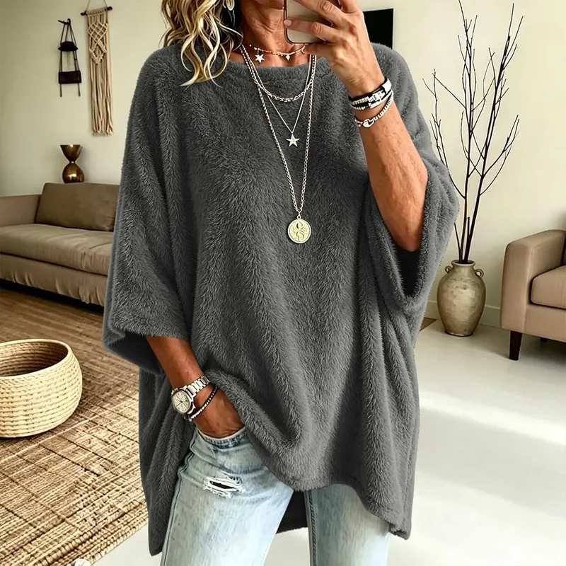 Generic Womens Oversized 3/4 Sleeve Sweatshirt Soft – Wrap yourself in cloud-like softness — this fuzzy