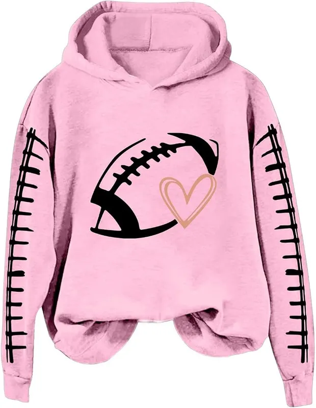Generic Womens Pullover Hoodies Football Printed Long A007-pink – Long Sleeves