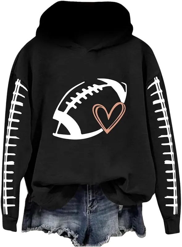 Generic Womens Pullover Hoodies Game Day Graphic A002-black in A002-black