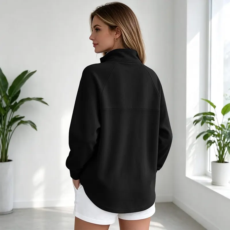 Generic Womens Quarter Zip Sweatshirt Oversized Plain A002-black – product photo 4 of 6