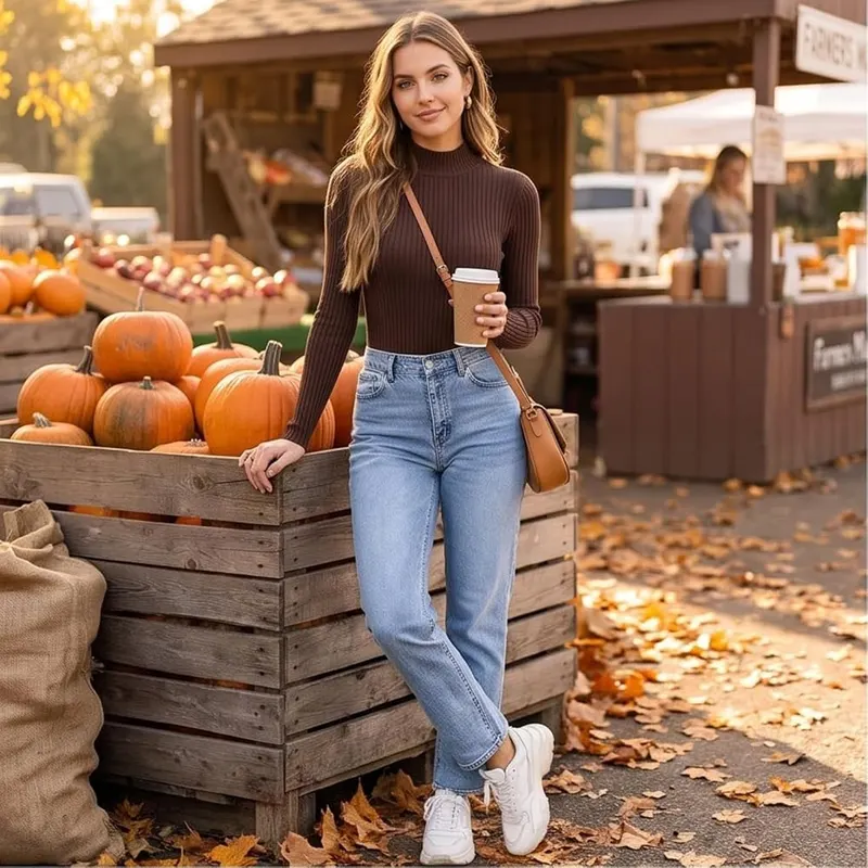 Generic Womens Ribbed Long Sleeve Tops Mock A005-coffee – Occasion & Usage