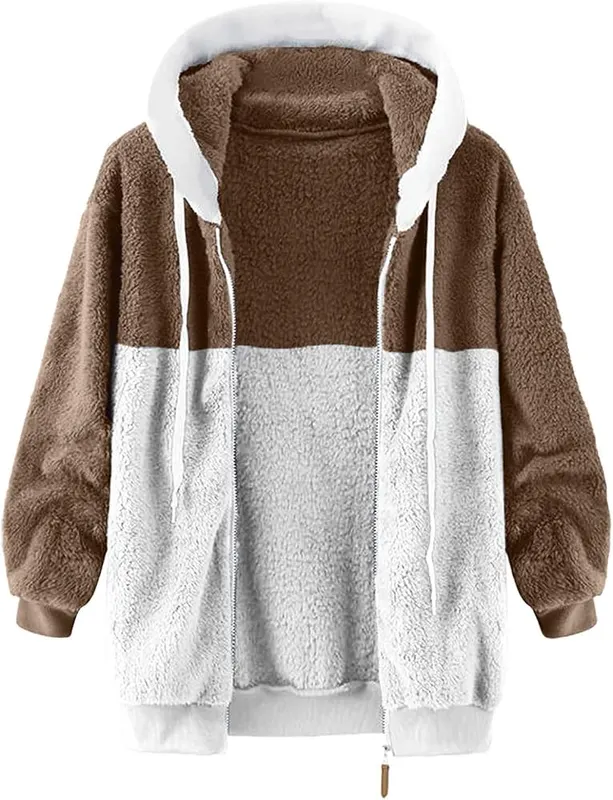 Generic Womens Sherpa Jacket Full Zip Color Y2k P005-khaki – Soft Shaggy Plush Fabric