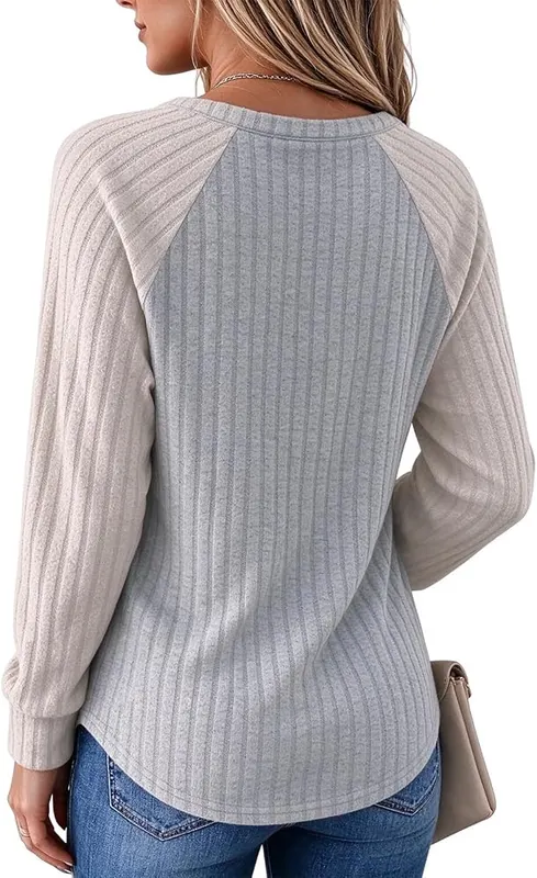 Generic Womens Tops Zipper V Neck Ribbed – product photo 4 of 5