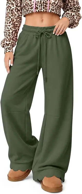 Generic Womens Wide Leg Pants Drawstring Baggy A003-army Green – Everyday Pants