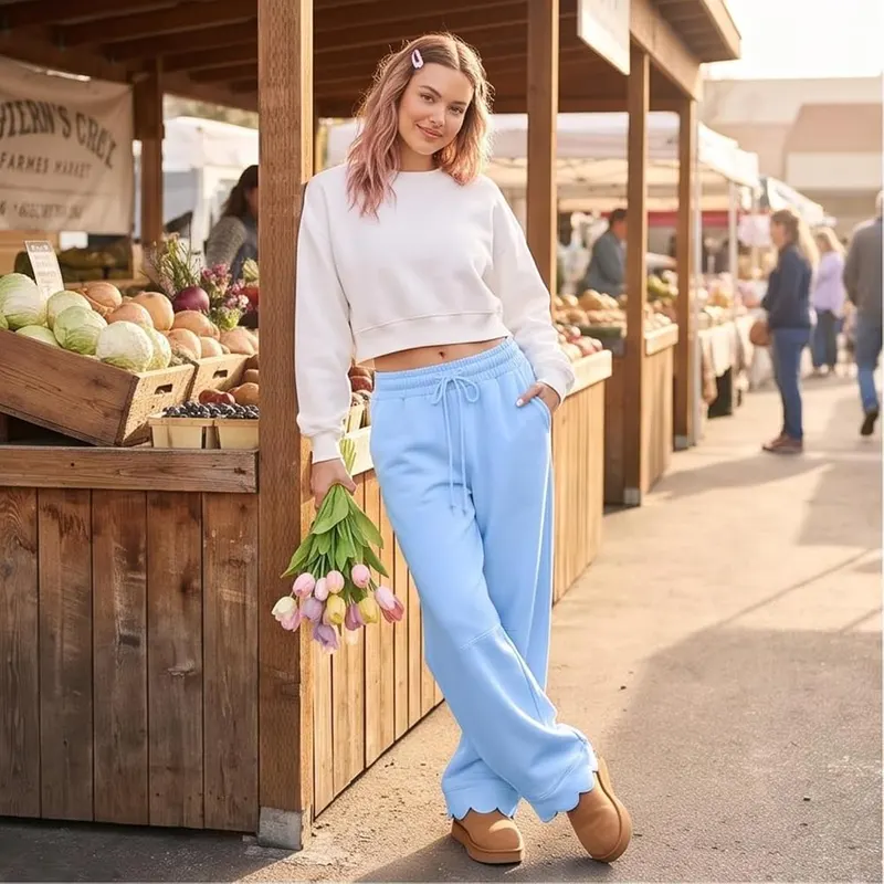 Generic Womens Wide Leg Pants Drawstring Oversized A005-blue – product photo 2 of 8