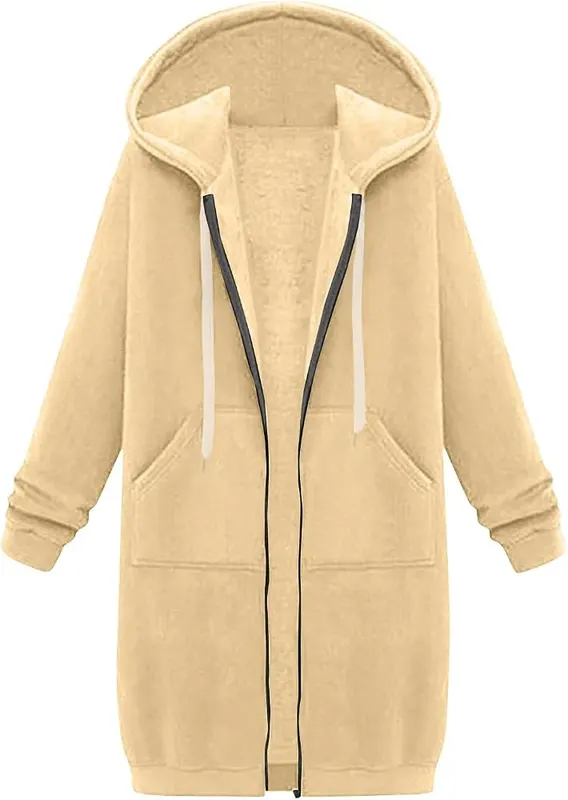 Generic Womens Zip Up Hoodie Oversized Long in H8 Khaki