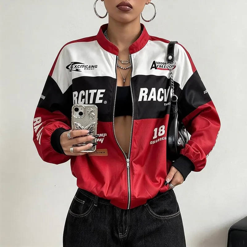 Generic Zip Up Jackets Y2K A001-red – Racer Color Block Design