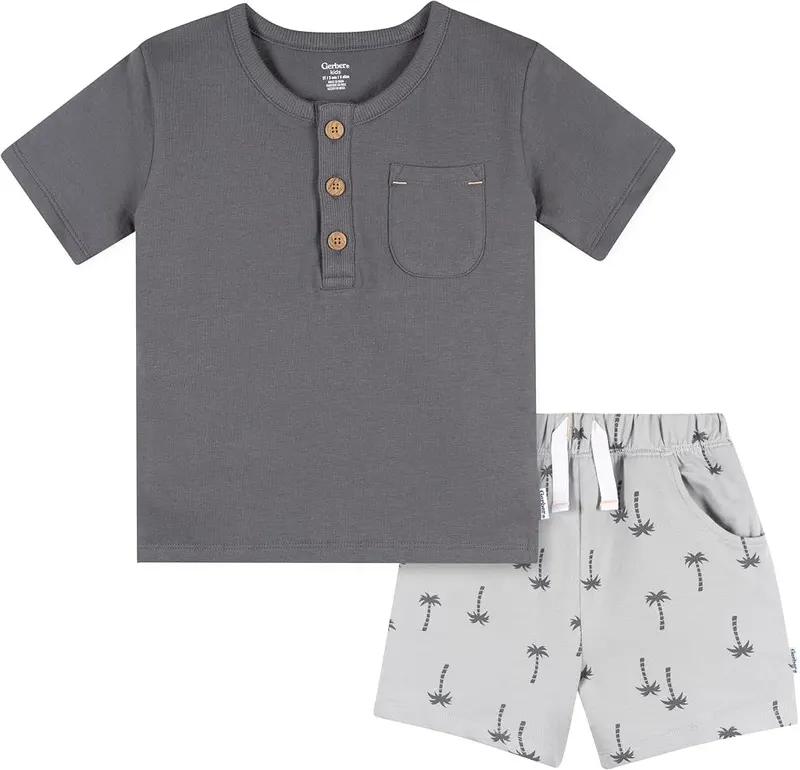 Gerber Toddler Boys Shirt & Short Set Grey in Grey