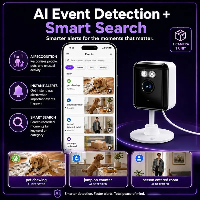 Gianteye 2K Indoor Security Camera – Video stored on U.S.-based servers